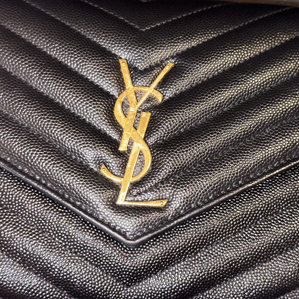 YSL Classic Cassandre Chain Wallet in Grain De Poudre Leather in Black - Picture 5 of 16